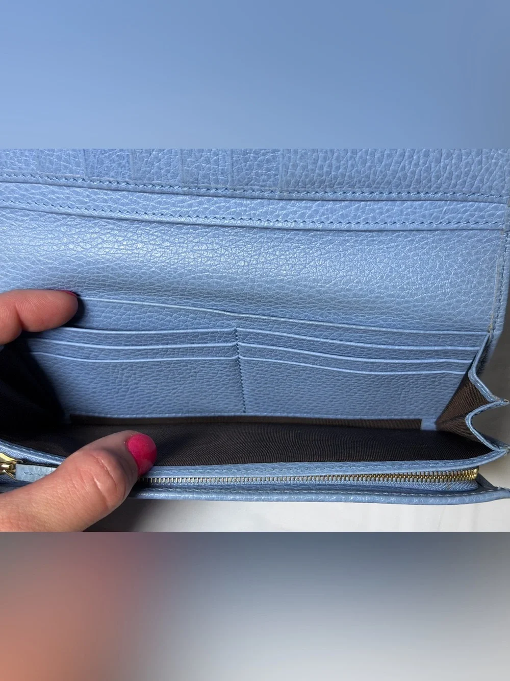 Gucci continental blue wallet with box